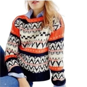 J. Crew Women’s Jacquard Fairisle Boat Neck Pullover Wool Sweater in Size XS EUC